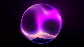 A virtual neon violet ball glows in space, plays with its edges, shimmering with waves of energy. video