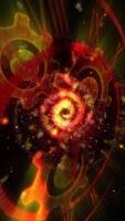 Abstraction in red tones, symbolizing infinity. Transparent watch, dial, against the background of a fast-moving bright galaxy. video