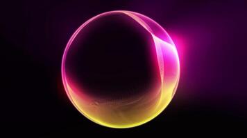 A virtual neon yellow-pink ball glows in space, plays with its edges, shimmering with waves of energy. video