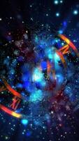 An abstraction in bold blue tones symbolizing infinity. A transparent watch against the backdrop of a fast-moving bright galaxy. video