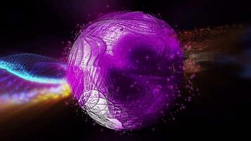A fantastic illusory sphere of metallic violet hue is enveloped in threads of energy waves. video