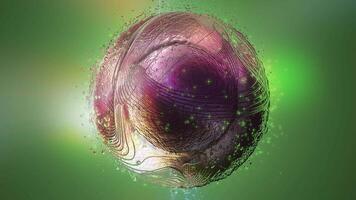 A fantastic illusory sphere of metallic-violet hue is enveloped in threads of energy waves. video