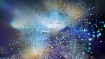 Abstraction symbolizing infinity. A clock face against the backdrop of a fast moving galaxy. video