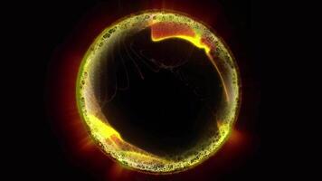 The virtual golden ball glows in space, plays with its edges, shimmering with waves of energy. video