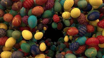 Multicolored easter egg animated transition with separate alpha channel from edges in than blow away video