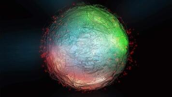 The virtual illusory sphere is enveloped in threads of energy waves. video