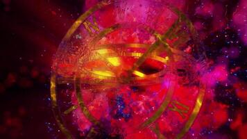 Abstraction in violet tones, symbolizing infinity. Transparent watch, dial, against the background of a fast-moving bright galaxy. video