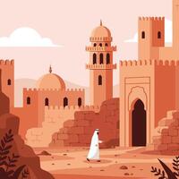 Walking Through Ancient Desert City with Traditional Buildings and Architecture vector