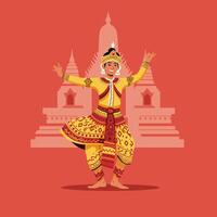 Traditional Dancer Performing with Ancient Architectural Backdrop in Elegant Style vector