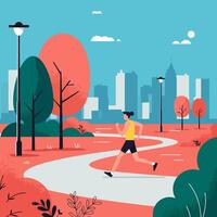 Person Running in City Park with Trees and Building Silhouette vector