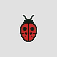 pixel art lady bug. Cute Lady Bug pixelated design 8-bit. Isolated illustration. vector
