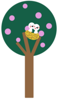 Two birds sitting in a tree with a nest png