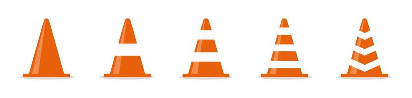 Traffic Cones with Various Stripe Patterns Set vector