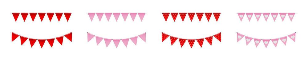 Red and Pink Decorative Bunting Flags Set vector
