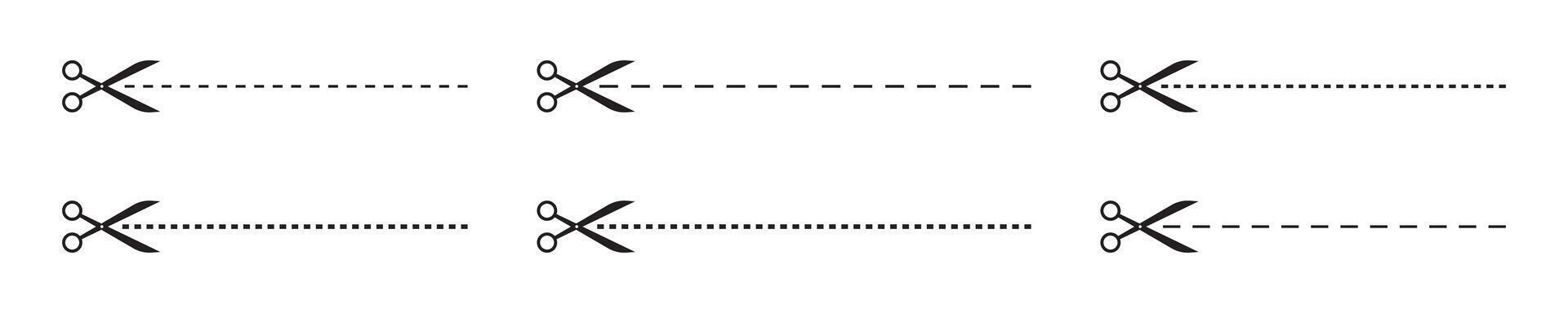 Scissor Icons with Dashed Cutting Lines Set
