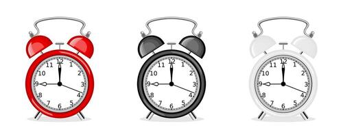 Classic Alarm Clocks in Different Colors Set vector