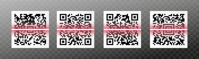 Scanning QR Codes with Red Laser Line Set vector