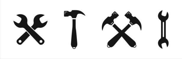 Silhouettes of Wrenches and Hammers Flat Icons Set vector
