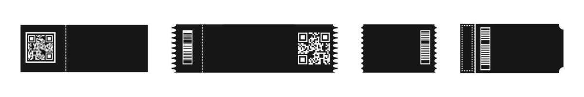 Black Tickets with QR and Barcode Designs Set vector