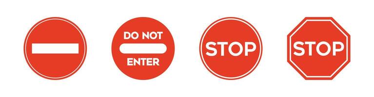 Stop and Do Not Enter Sign Icons Set vector