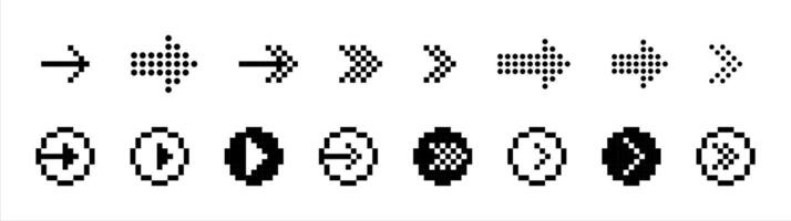 Pixelated Arrow Icons in Various Styles vector