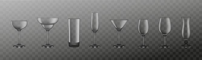 Transparent Glassware on Checkered Background Set vector