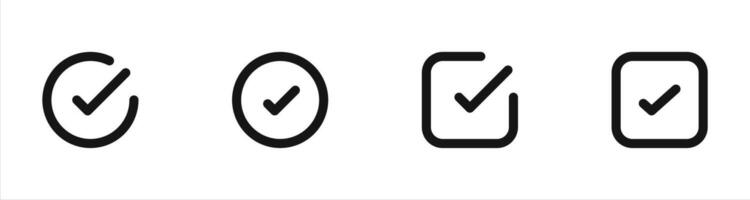 Checkmark Icons in Circular and Square Shapes Outline Set vector