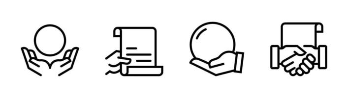 Line Icons of Hands with Objects and Documents Set vector