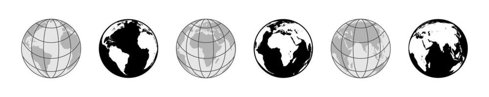 Minimalist Globe Icon Set in Black and Gray Set vector