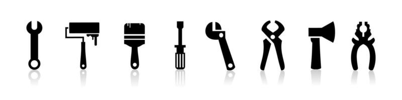 Black Tool Icons with Reflection Set vector