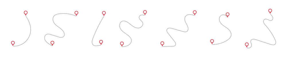 Dotted Path with Red Location Pins Set vector
