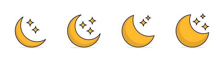 Crescent Moon with Sparkling Stars Icons Set vector