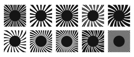 Abstract Sunburst Designs with Radiating Patterns Set vector