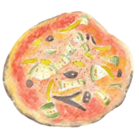 Authentic Pizza with pepper and olive that is drawn and painted by hand in watercolor fine art style png