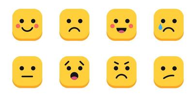 Set of Square Emoji Faces in Various Expressions Set vector