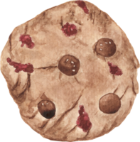 A cookie topping with chocolate chips and dried raisins that is drawn and painted by hand in watercolor fine art style png
