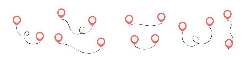 Dashed Path with Location Pin Markers Set vector