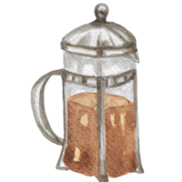 A Coffee Kettle that is drawn and painted by hand in watercolor fine art style png