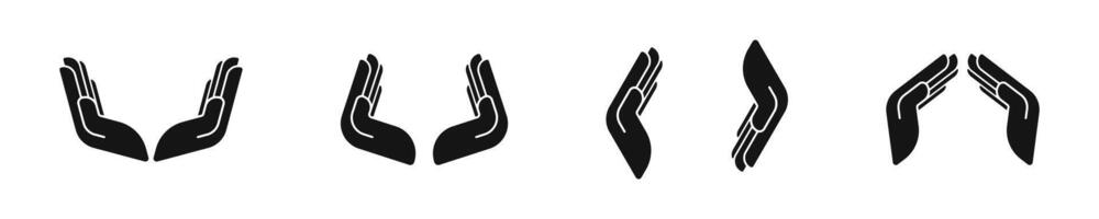 Open Hands Icon Set in Black Design vector
