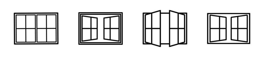 Set of Open and Closed Window Icons Set vector