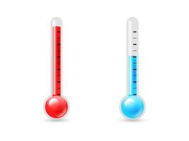 Red and Blue Thermometers Showing Temperature Levels Set vector