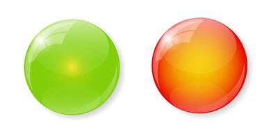 Glossy Green and Red Spheres with Reflection Set vector