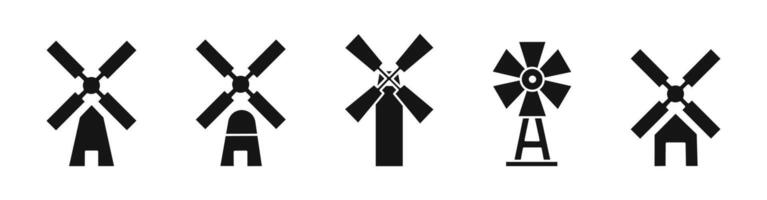 Windmill Silhouette Icons Set vector