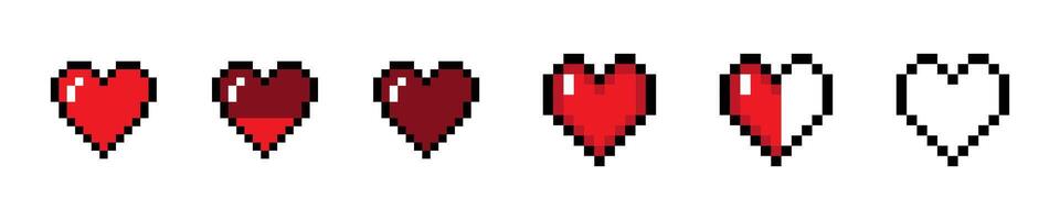 Pixel Art Heart Icons with Different Levels vector