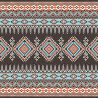 Abstract ethnic geometric texture pattern. Seamless blue and orange color of tribal abstract fabric textile on brown background vector