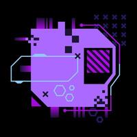 Glitch tech banner, futuristic cybernetic circuit board concept featuring a purple palette vector