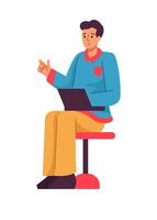 A Young Man is Actively Engaged in His Laptop Work, Focusing on Various Tasks and Projects vector