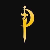 Moon and sword design for logo concept vector