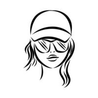 The head of a model girl in a baseball cap vector