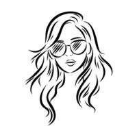 The head of a model girl with glasses is a black and white sketch vector